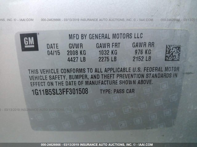 1G11B5SL3FF301508 - 2015 CHEVROLET MALIBU LS SILVER photo 9