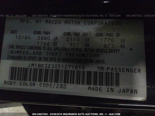 JM1BK323051271816 - 2005 MAZDA 3 S GRAY photo 9