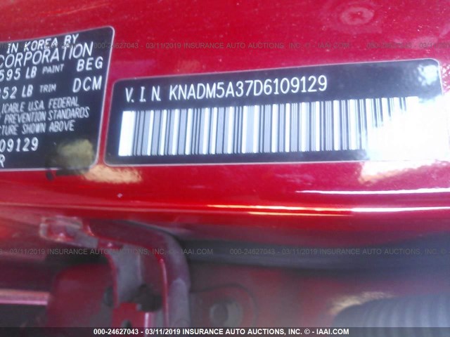 KNADM5A37D6109129 - 2013 KIA RIO LX RED photo 9