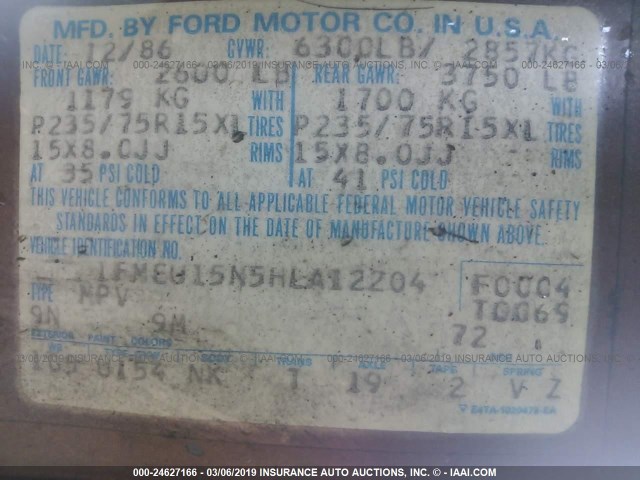 1FMEU15N5HLA12204 - 1987 FORD BRONCO U100 BROWN photo 9