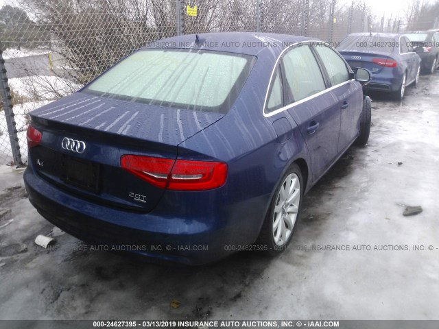 WAUFFAFL7DN035883 - 2013 AUDI A4 PREMIUM PLUS BLUE photo 4