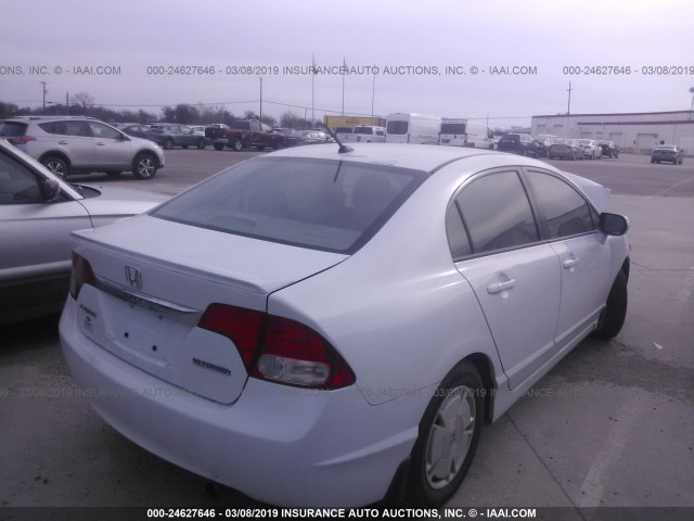 JHMFA36289S004783 - 2009 HONDA CIVIC HYBRID WHITE photo 4