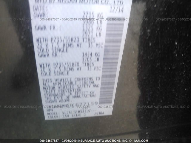 5N1AR2MN5FC627159 - 2015 NISSAN PATHFINDER S/SV/SL/PLATINUM GREEN photo 9