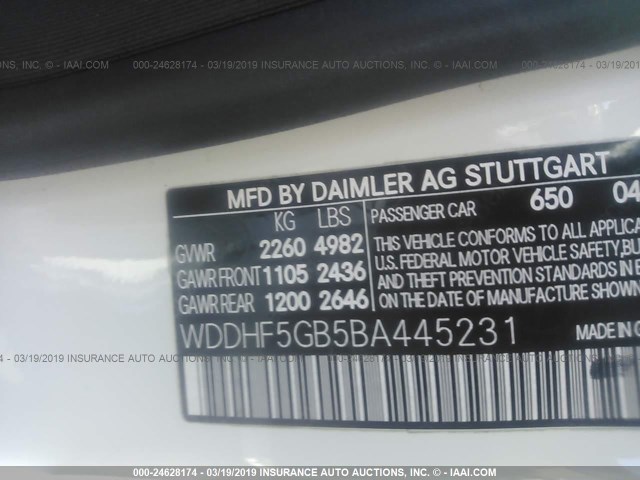 WDDHF5GB5BA445231 - 2011 MERCEDES-BENZ E 350 WHITE photo 9