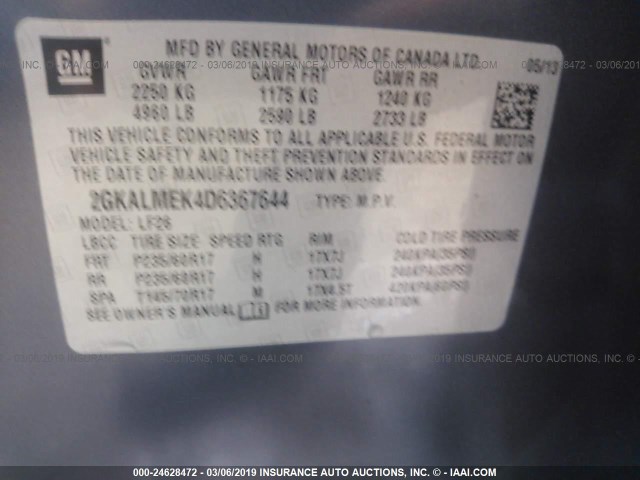 2GKALMEK4D6367644 - 2013 GMC TERRAIN SLE GRAY photo 9