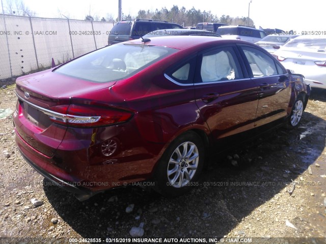 3FA6P0G79HR339575 - 2017 FORD FUSION S RED photo 4
