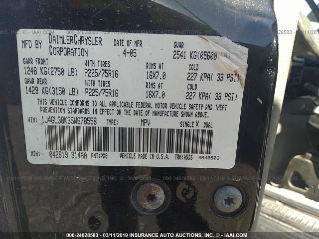 1J4GL38K35W678558 - 2005 JEEP LIBERTY RENEGADE BLACK photo 9