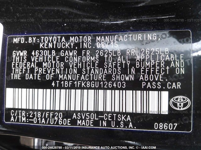 4T1BF1FK8GU126403 - 2016 TOYOTA CAMRY LE/XLE/SE/XSE BLACK photo 9