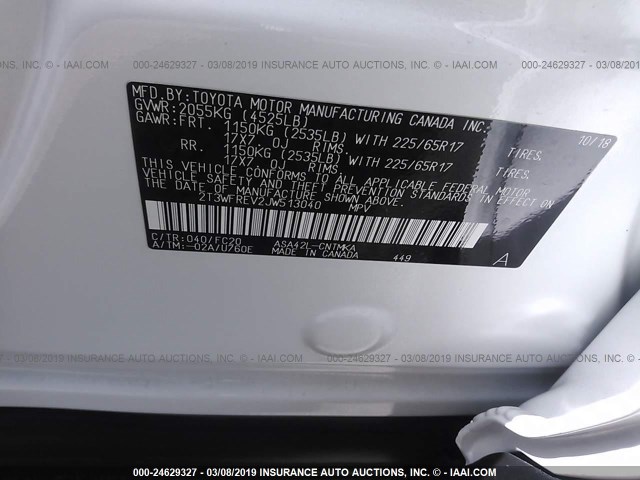 2T3WFREV2JW513040 - 2018 TOYOTA RAV4 ADVENTURE/XLE 白色 照片 9