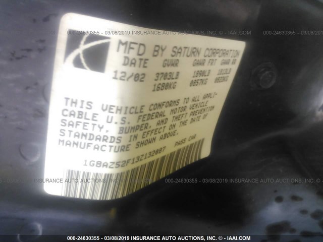 1G8AZ52F13Z132087 - 2003 SATURN ION LEVEL 2 蓝色 照片 9