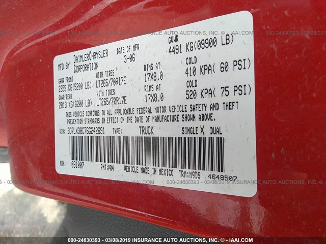 3D7LX38C76G242691 - 2006 DODGE RAM 3500 ST/SLT RED photo 9