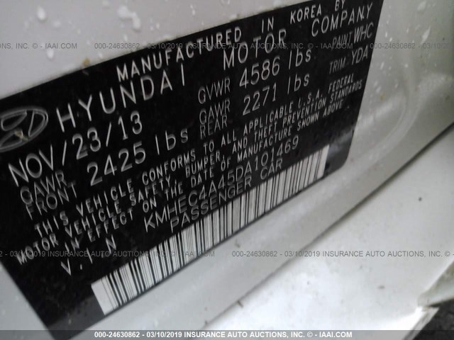 KMHEC4A45DA101469 - 2013 HYUNDAI SONATA HYBRID WHITE photo 9