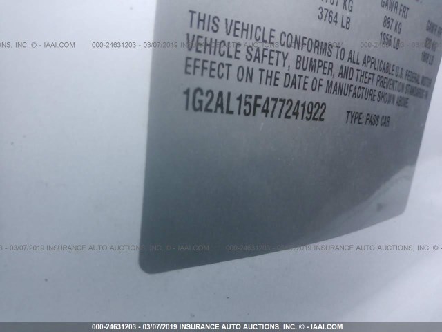 1G2AL15F477241922 - 2007 PONTIAC G5 WHITE photo 9