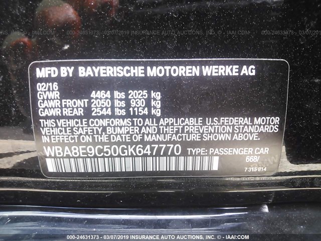 WBA8E9C50GK647770 - 2016 BMW 328 I SULEV BLACK photo 9