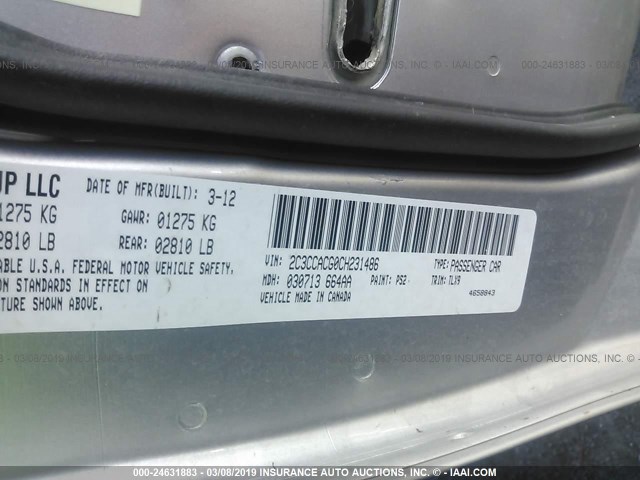 2C3CCACG0CH231486 - 2012 CHRYSLER 300 LIMITED SILVER photo 9