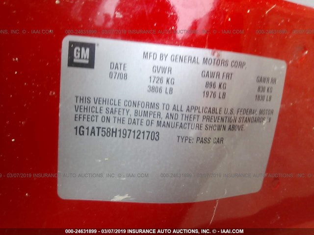 1G1AT58H197121703 - 2009 CHEVROLET COBALT LT RED photo 9