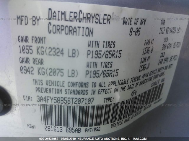 3A4FY58B56T207107 - 2006 CHRYSLER PT CRUISER TOURING SILVER photo 9