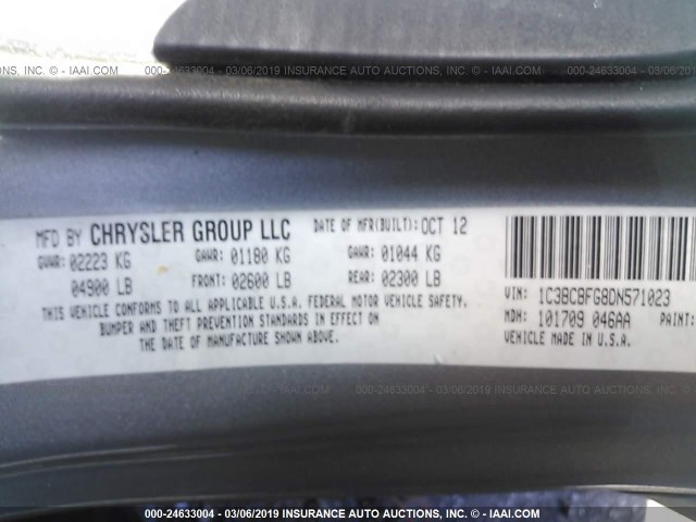 1C3BCBFG8DN571023 - 2013 CHRYSLER 200 LIMITED GRAY photo 9