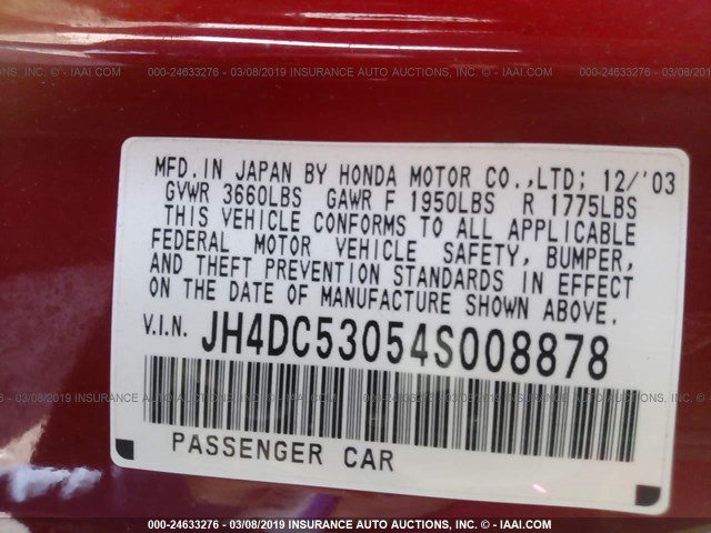 JH4DC53054S008878 - 2004 ACURA RSX TYPE-S RED photo 9