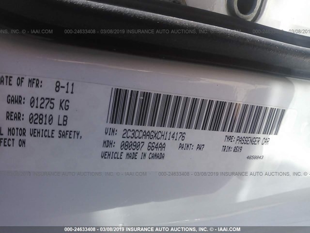 2C3CCAAGXCH114176 - 2012 CHRYSLER 300 WHITE photo 9