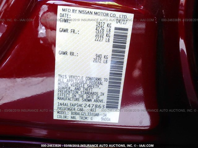 1N4AL3AP5HC247863 - 2017 NISSAN ALTIMA 2.5/S/SV/SL/SR RED photo 9