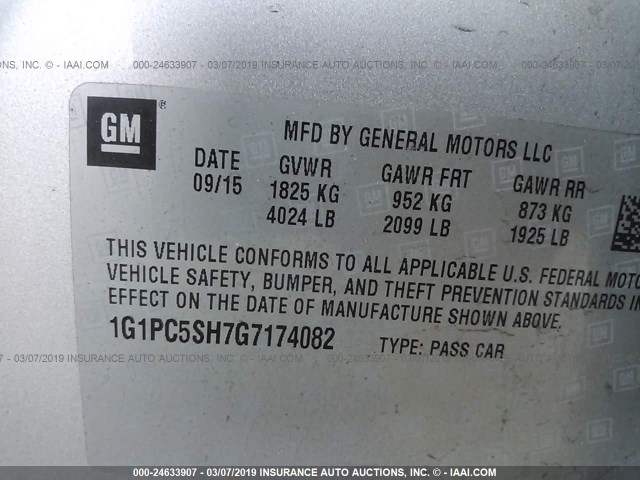 1G1PC5SH7G7174082 - 2016 CHEVROLET CRUZE LIMITED LS SILVER photo 9