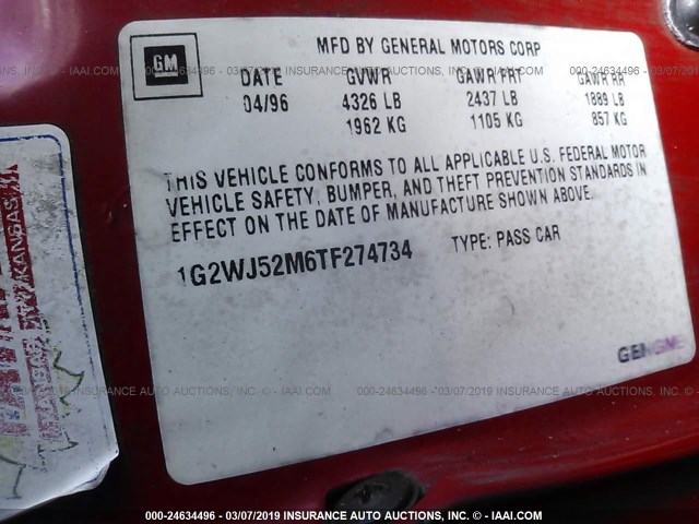 1G2WJ52M6TF274734 - 1996 PONTIAC GRAND PRIX SE 红色 照片 9