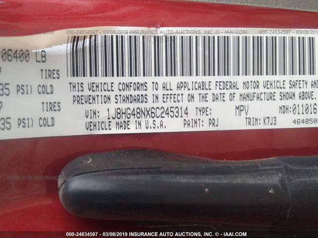 1J8HG48NX6C245314 - 2006 JEEP COMMANDER RED photo 9