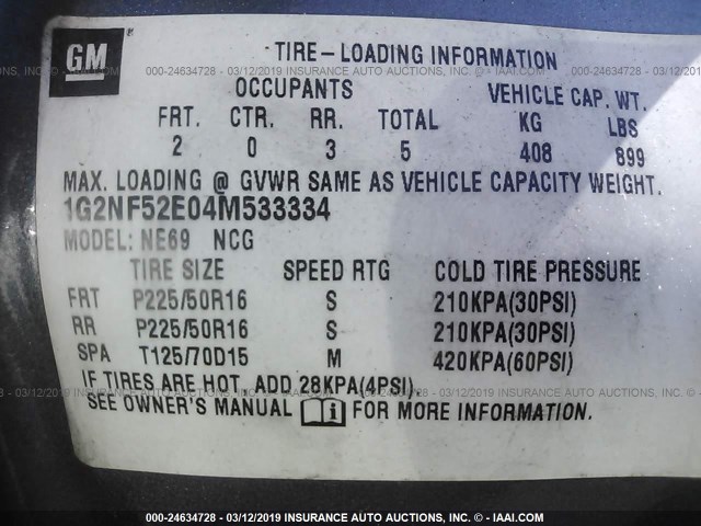 1G2NF52E04M533334 - 2004 PONTIAC GRAND AM SE1 GRAY photo 9