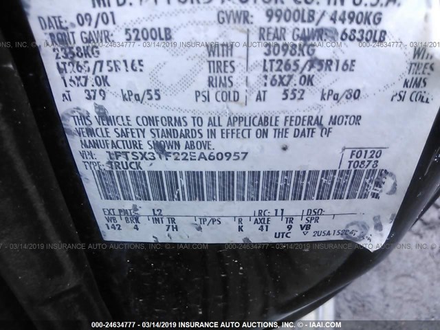 1FTSX31F22EA60957 - 2002 FORD F350 SRW SUPER DUTY BLUE photo 9