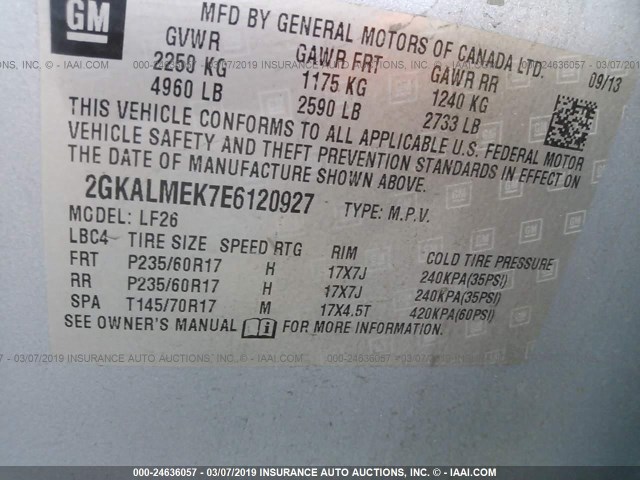 2GKALMEK7E6120927 - 2014 GMC TERRAIN SLE Light Blue photo 9