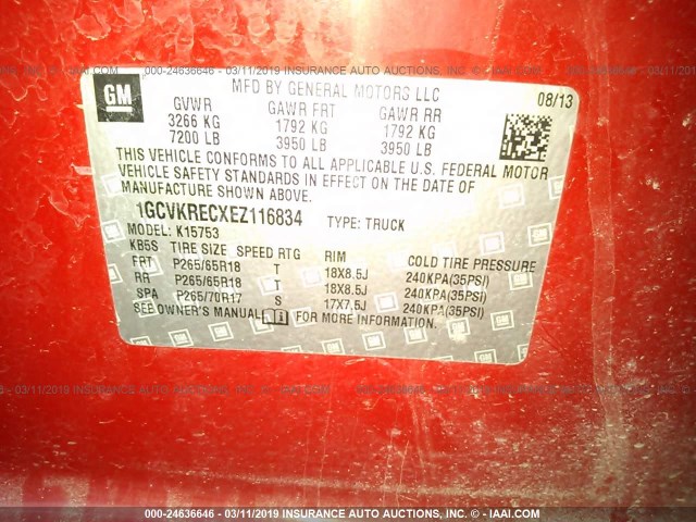 1GCVKRECXEZ116834 - 2014 CHEVROLET SILVERADO K1500 LT RED photo 9