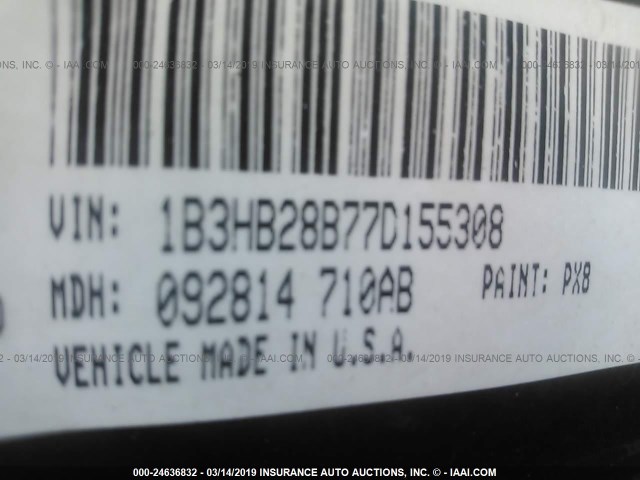 1B3HB28B77D155308 - 2007 DODGE CALIBER BLACK photo 9