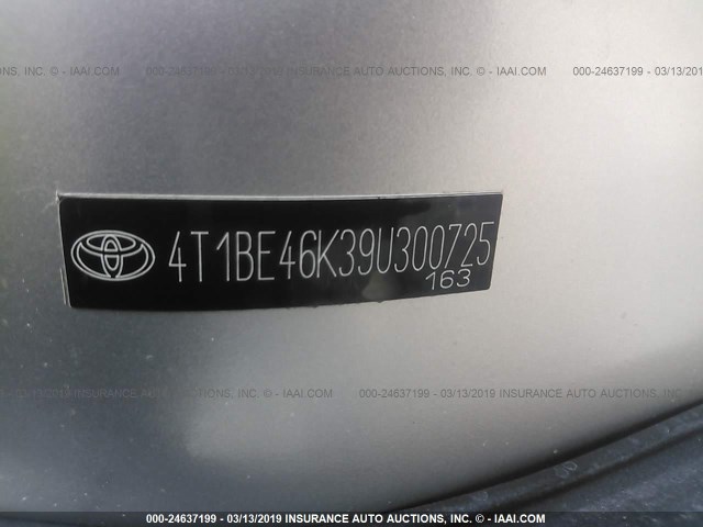 4T1BE46K39U300725 - 2009 TOYOTA CAMRY SE/LE/XLE 银色 照片 9