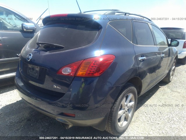 JN8AZ18U69W013129 - 2009 NISSAN MURANO S/SL BLUE photo 4