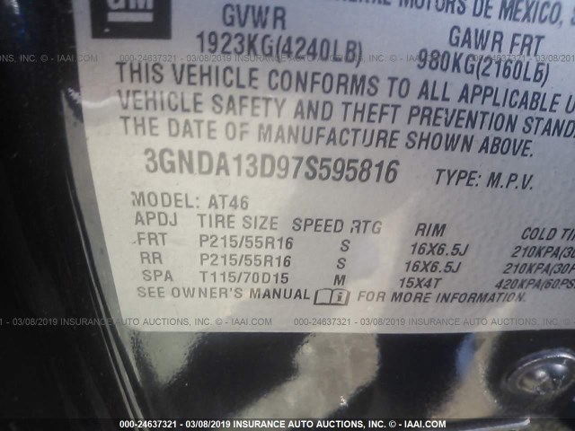 3GNDA13D97S595816 - 2007 CHEVROLET HHR LS BLUE photo 9