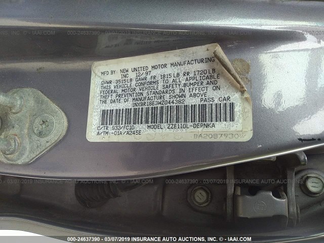 1NXBR18E3WZ044382 - 1998 TOYOTA COROLLA VE/CE/LE PURPLE photo 9