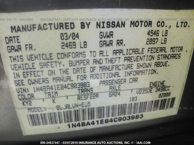 1N4BA41E84C903983 - 2004 NISSAN MAXIMA SE/SL GOLD photo 9