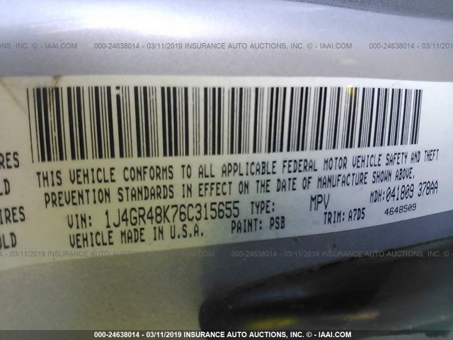 1J4GR48K76C315655 - 2006 JEEP GRAND CHEROKEE LAREDO/COLUMBIA/FREEDOM 银色 照片 9