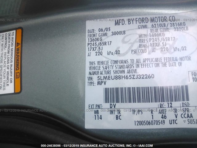 5LMEU88H65ZJ32260 - 2005 LINCOLN AVIATOR 绿色 照片 9