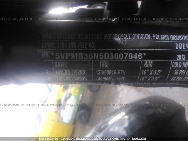 5VPMB36N5D3007046 - 2013 VICTORY MOTORCYCLES JUDGE BLACK photo 10