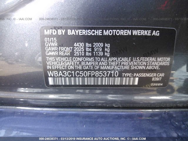 WBA3C1C50FP853710 - 2015 BMW 328 I SULEV GRAY photo 9