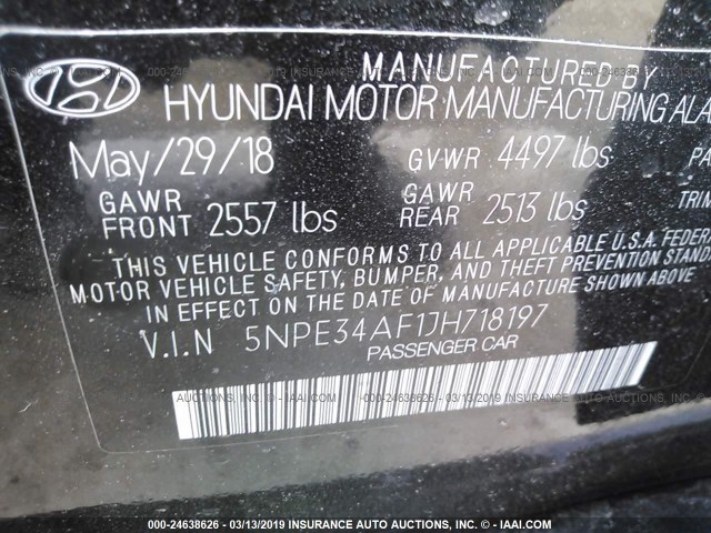 5NPE34AF1JH718197 - 2018 HYUNDAI SONATA SPORT/LIMITED BLACK photo 9