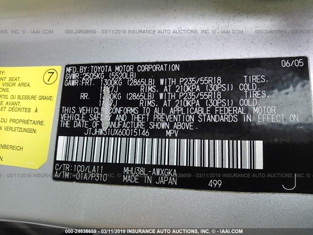 JTJHW31UX60015146 - 2006 LEXUS RX 400 SILVER photo 9