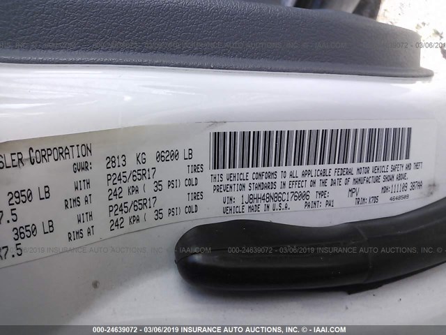 1J8HH48N86C176006 - 2006 JEEP COMMANDER WHITE photo 9