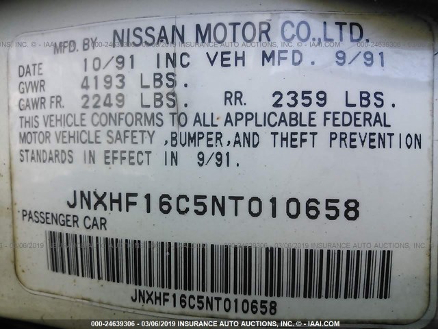 JNXHF16C5NT010658 - 1992 INFINITI M30 WHITE photo 9