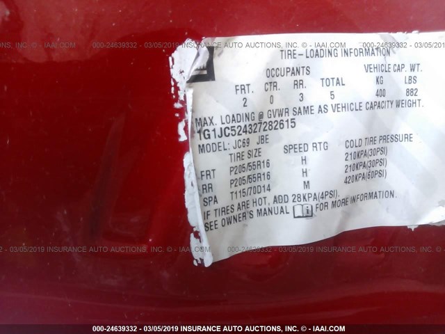 1G1JC524327282615 - 2002 CHEVROLET CAVALIER CNG RED photo 9