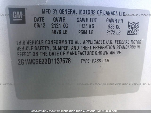 2G1WC5E33D1137678 - 2013 CHEVROLET IMPALA LTZ SILVER photo 9