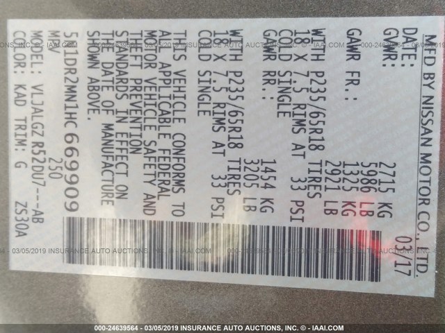 5N1DR2MN1HC669909 - 2017 NISSAN PATHFINDER S/SV/SL/PLATINUM GRAY photo 9