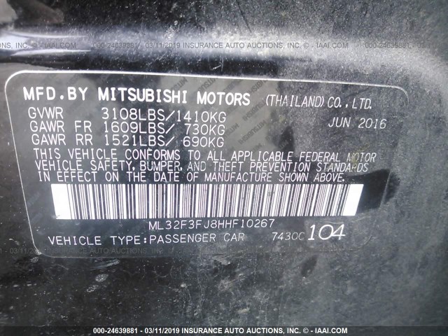 ML32F3FJ8HHF10267 - 2017 MITSUBISHI MIRAGE G4 ES Qara foto 9